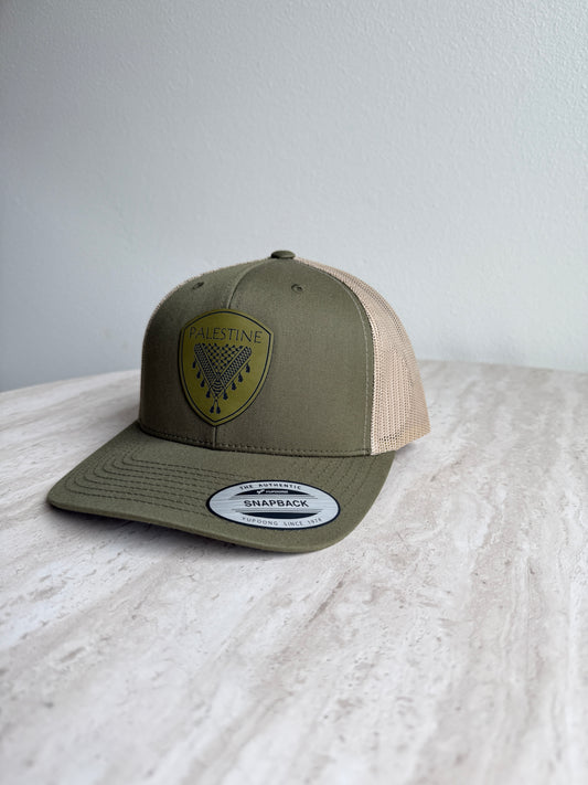 Palestine Keffiyeh Hat- Olive Leather