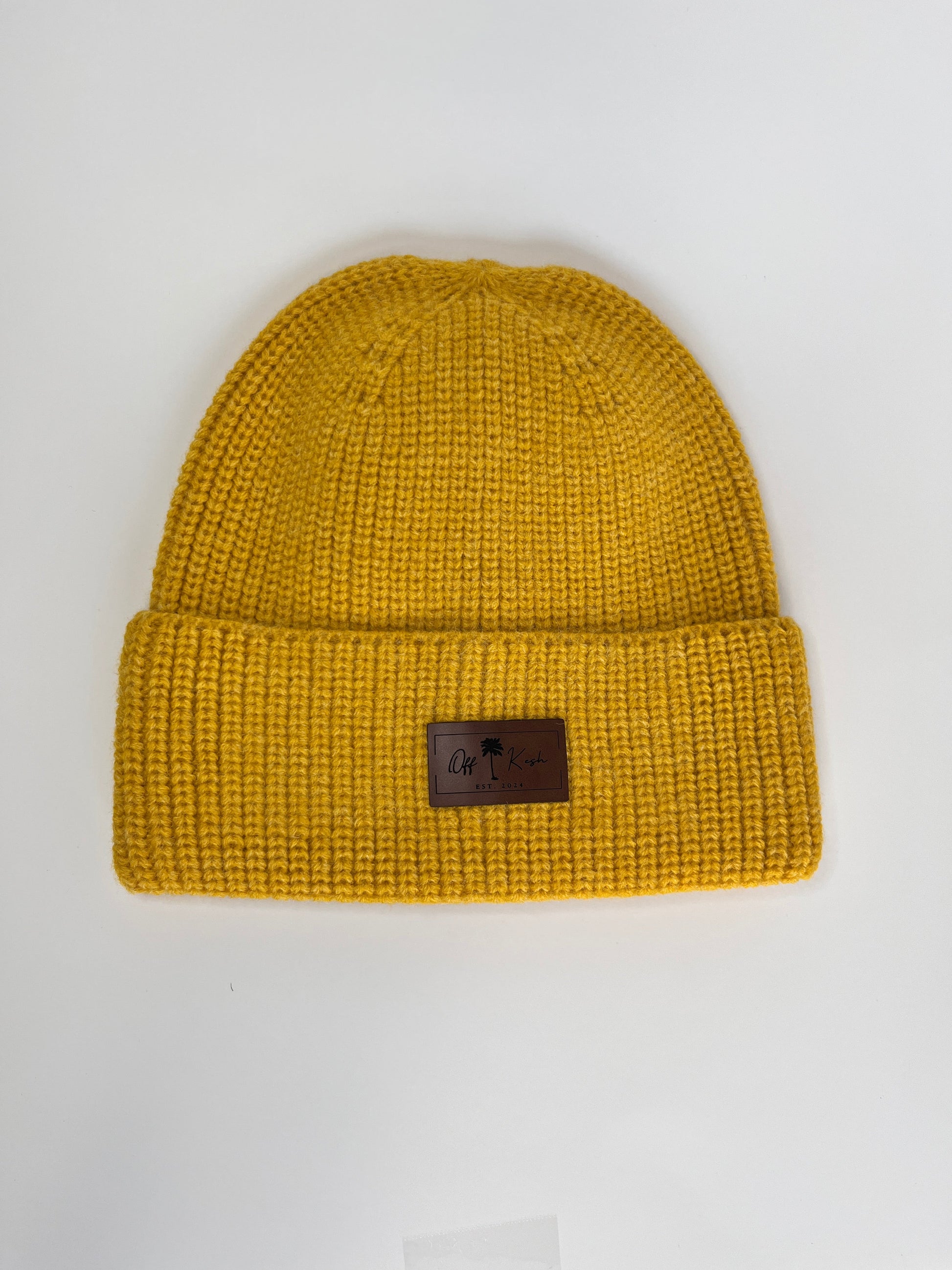 Carhartt Beanie: Off Kesh Beanie in Mustard/Brown