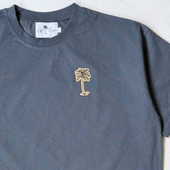 Gray t-shirt with a palm tree design on a white background