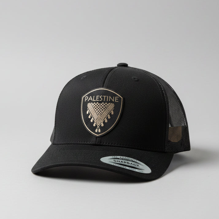 Keffiyeh Hat- Black Leather