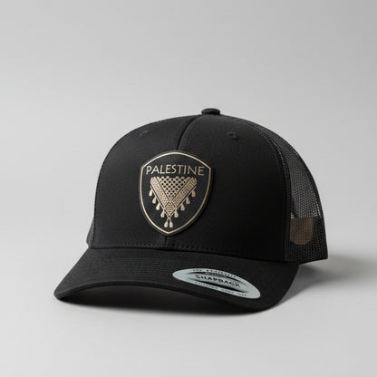 Keffiyeh Hat- Black Leather