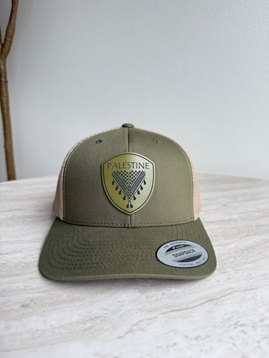 Palestine Keffiyeh Hat- Olive Leather